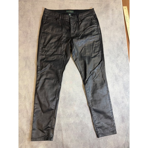 Lauren Ralph Lauren Denim - Lauren Ralph Lauren Black Coated Skinny Jeans Womens 12 Stretch Moto Pants
